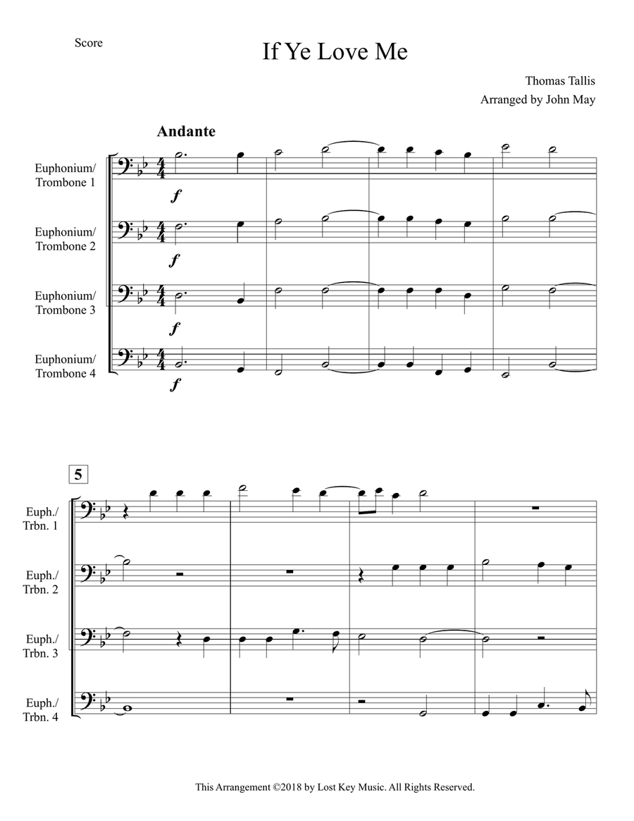 If Ye Love Me-Four Euphoniums or Trombones Brass Ensemble scores gallery preview page 2