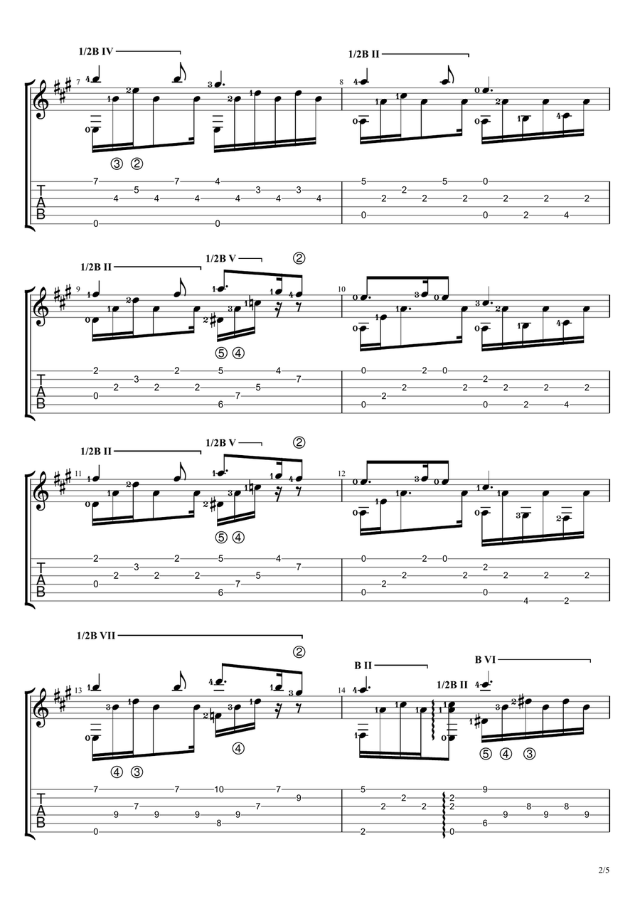 Silent Night (in A Major Scale) Guitar Solo scores gallery preview page 2