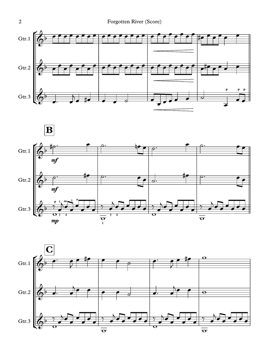 Forgotten River - Guitar Trio (score & parts) Guitar Ensemble scores gallery preview page 2