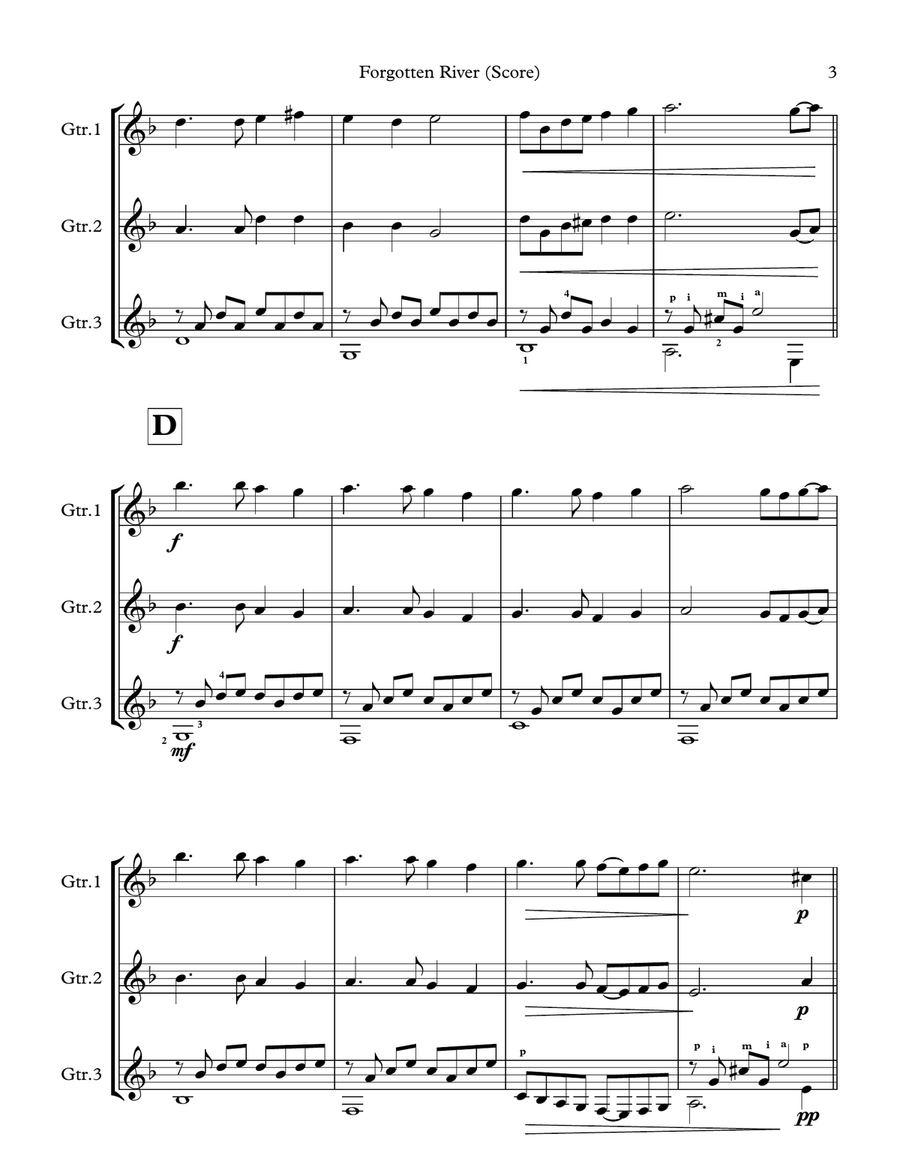 Forgotten River - Guitar Trio (score & parts) Guitar Ensemble scores gallery preview page 3