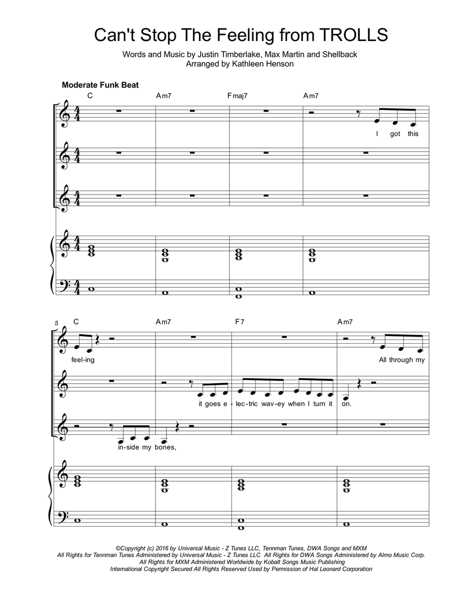 Can't Stop The Feeling from TROLLS SSA scores gallery preview page 2