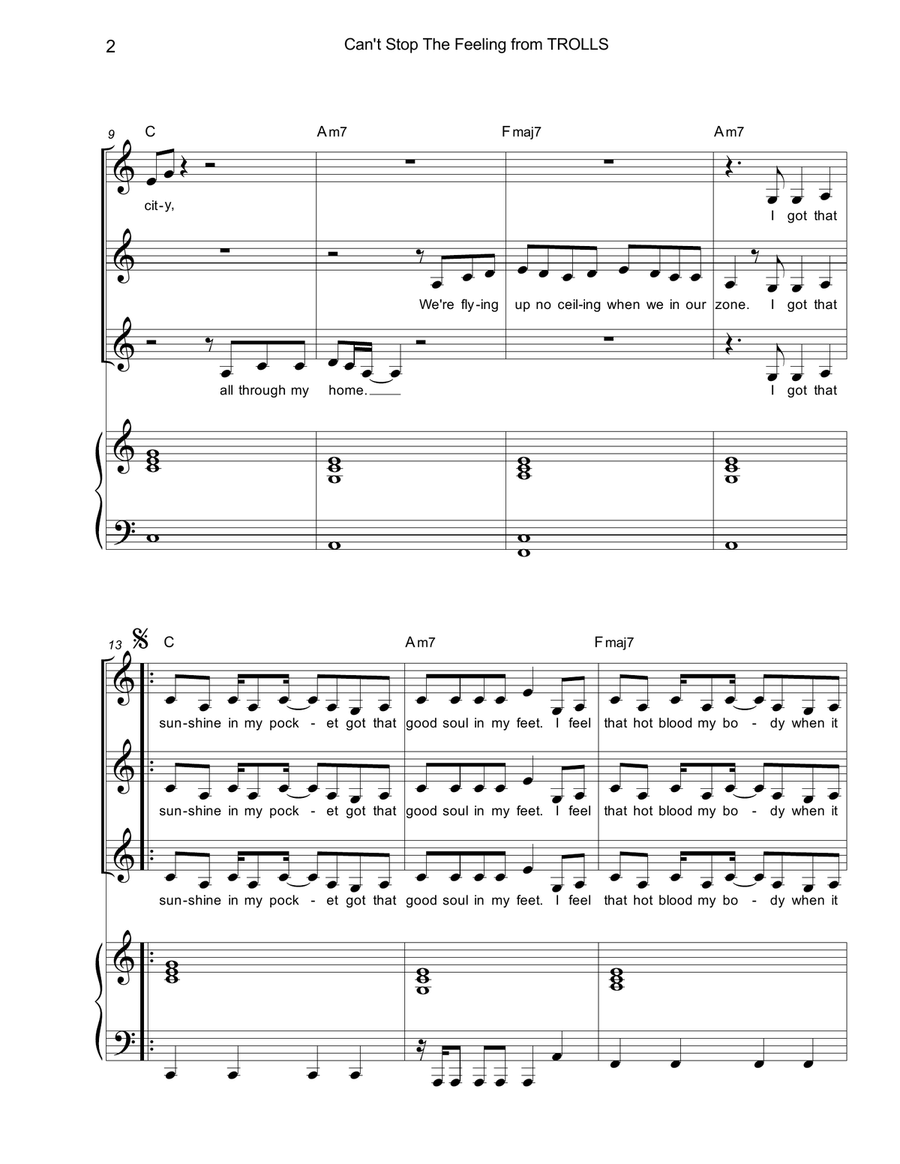 Can't Stop The Feeling from TROLLS SSA scores gallery preview page 3
