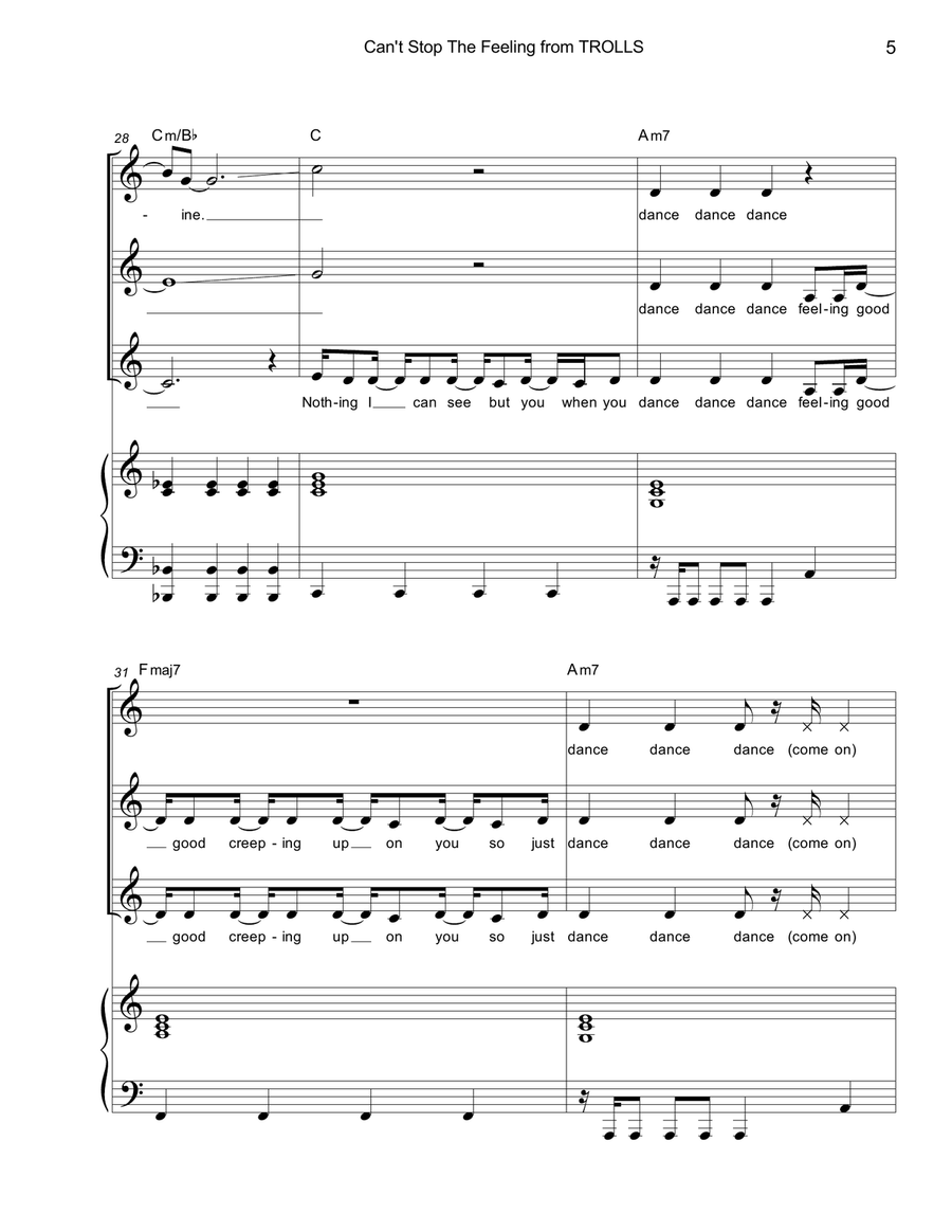 Can't Stop The Feeling from TROLLS SSA scores gallery preview page 6