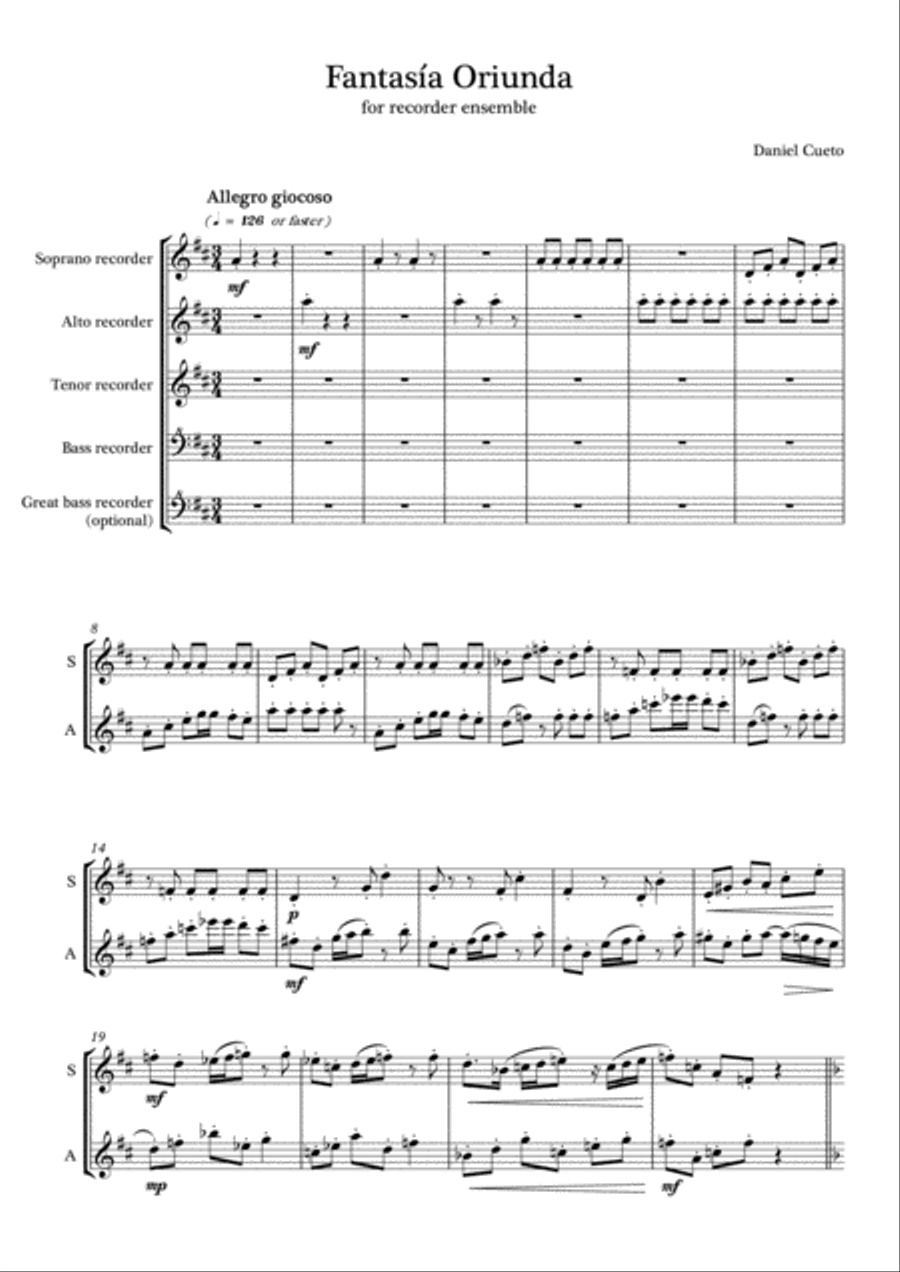 FANTASIA ORIUNDA for recorder ensemble Recorder scores gallery preview page 3