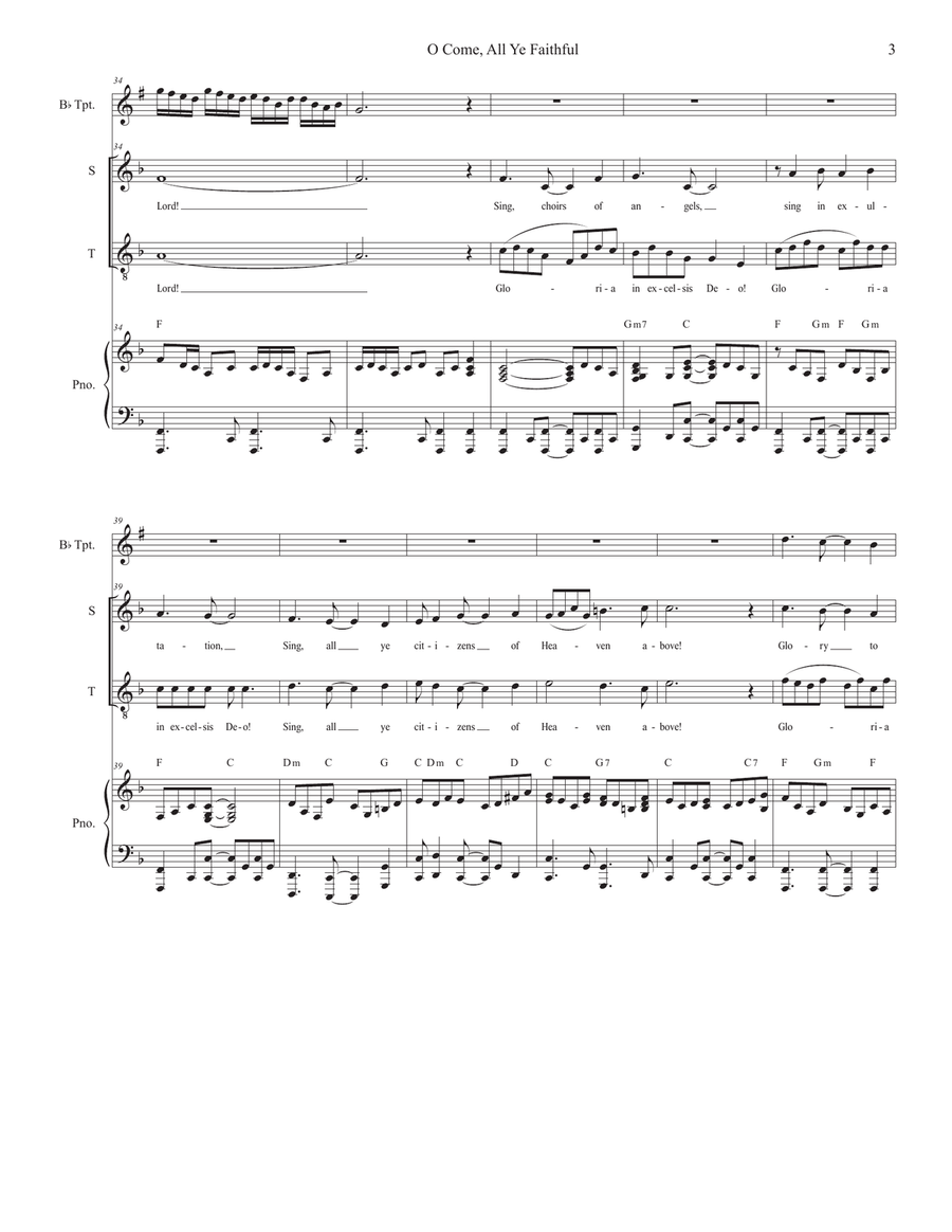 O Come All Ye Faithful (2-part choir - (Soprano and Tenor) 2-Part scores gallery preview page 3