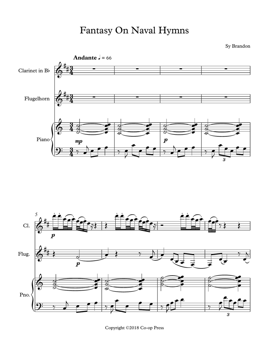 Fantasy on Naval Hymns for Clarinet, Flugel Horn, and Piano Clarinet scores gallery preview page 2