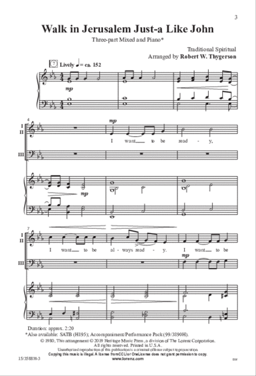Walk in Jerusalem Just-a Like John 3-Part scores gallery preview page 2
