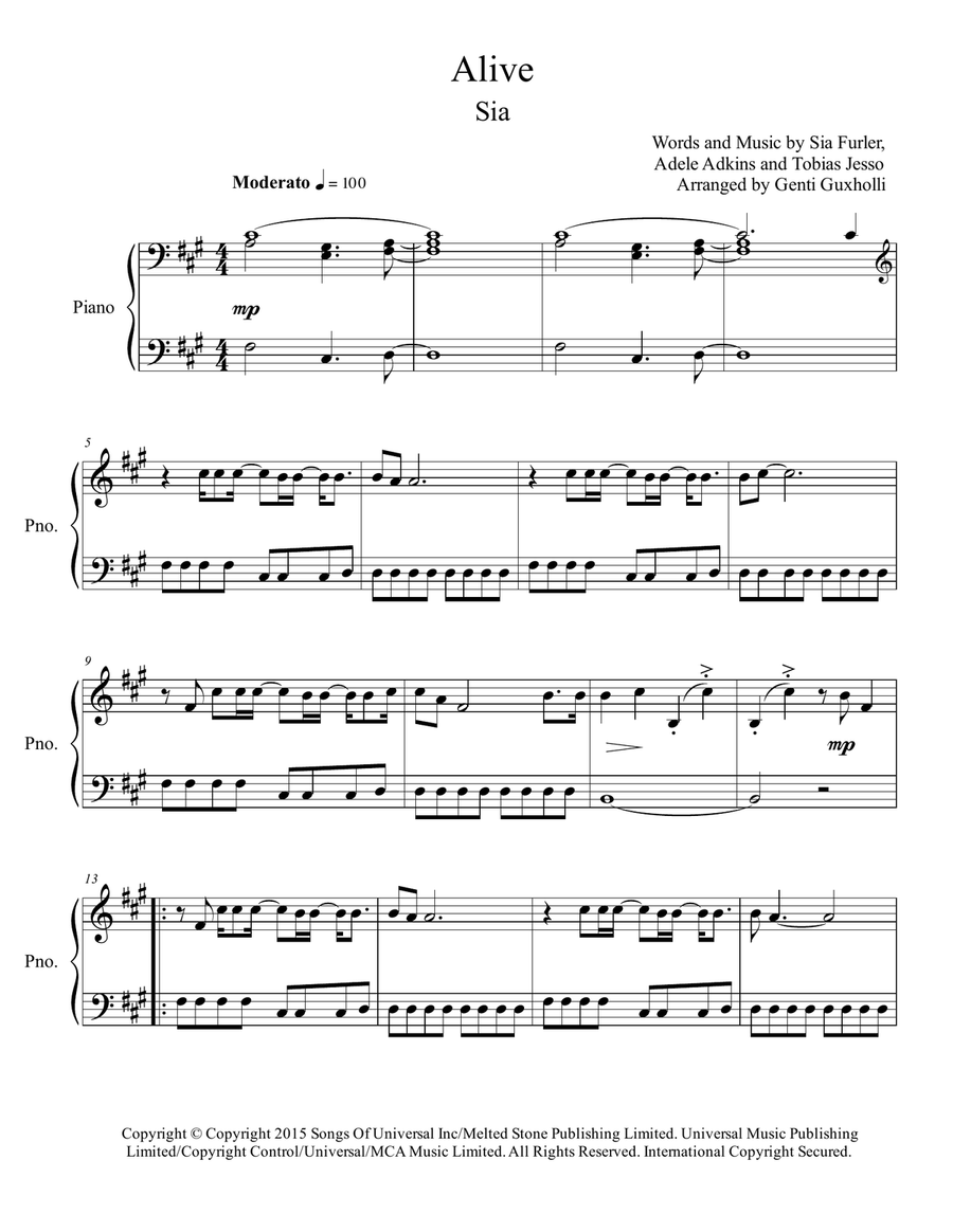 Alive Alive Piano Solo scores gallery preview page 2