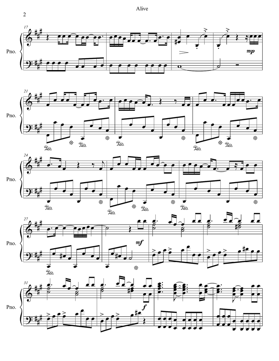 Alive Alive Piano Solo scores gallery preview page 3