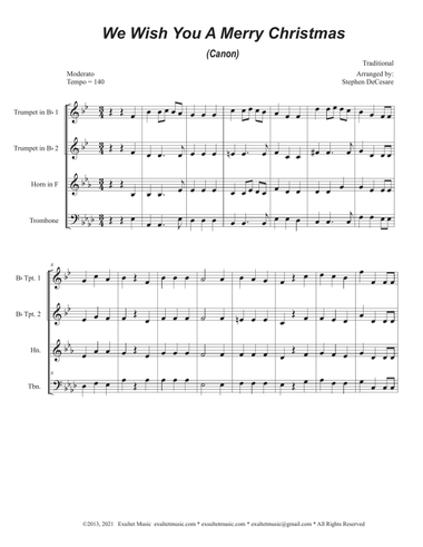 We Wish You A Merry Christmas (Canon) (Brass Quartet)