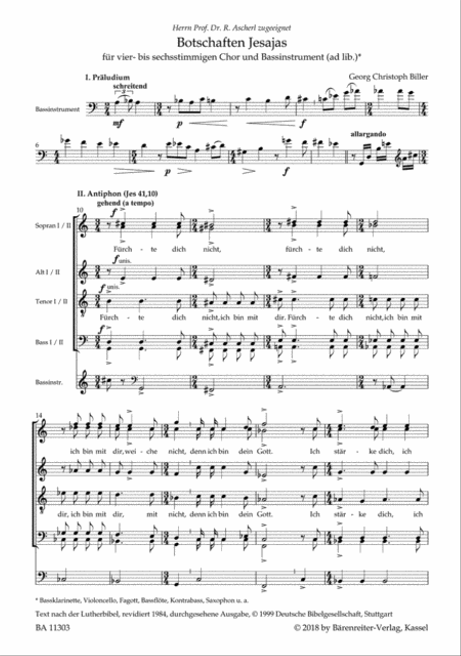 Botschaften Jesajas for Mixed Choir and Bass Instrument ad libitum SSAATTBB scores gallery preview page 2