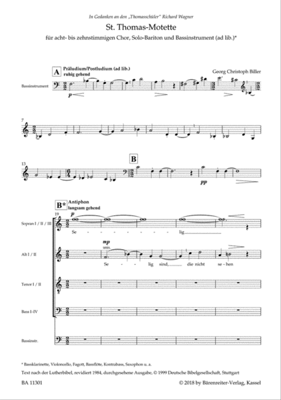 St. Thomas-Motette for Solo Baritone, Mixed Choir and Bass Instrument ab libitum Mixed Choir scores gallery preview page 2