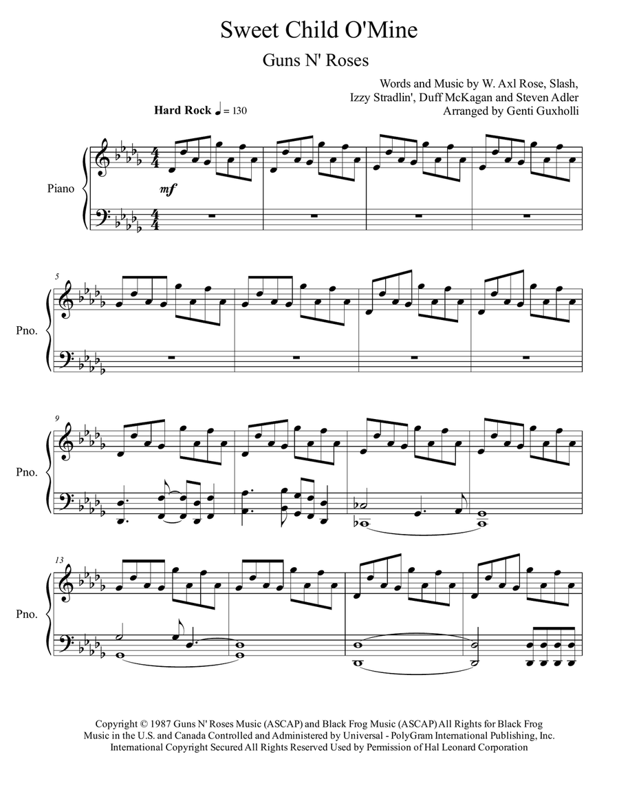 Sweet Child O' Mine Sweet Child O' Mine Piano Solo scores gallery preview page 2