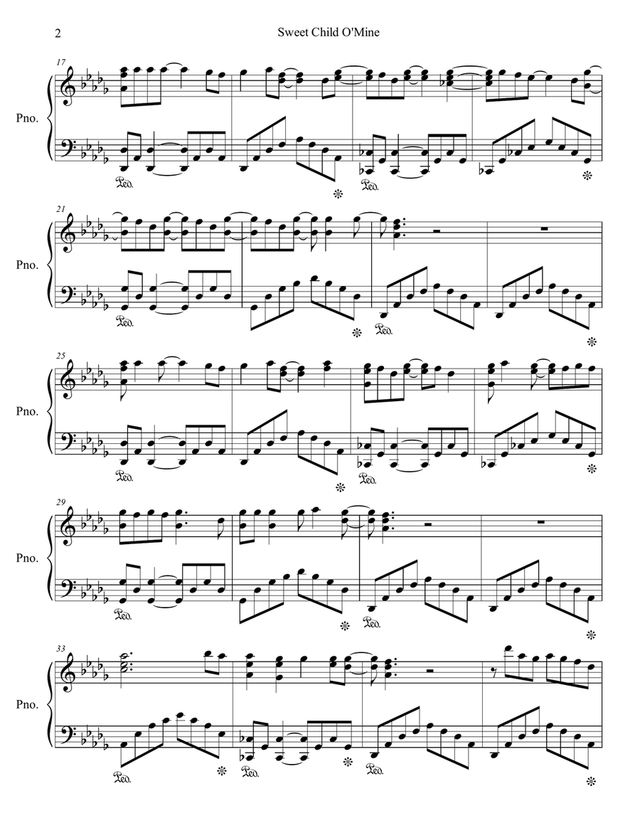 Sweet Child O' Mine Sweet Child O' Mine Piano Solo scores gallery preview page 3