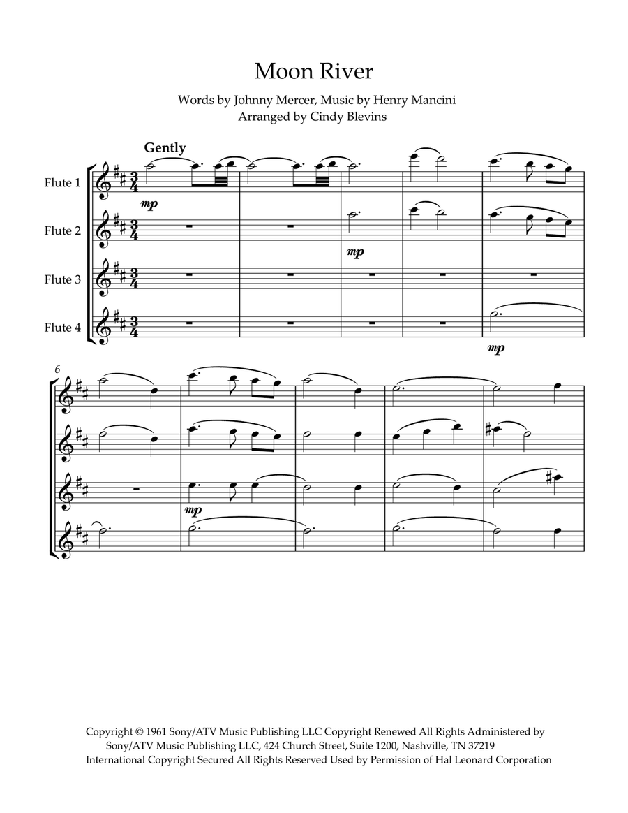 Moon River Flute Quartet scores gallery preview page 2
