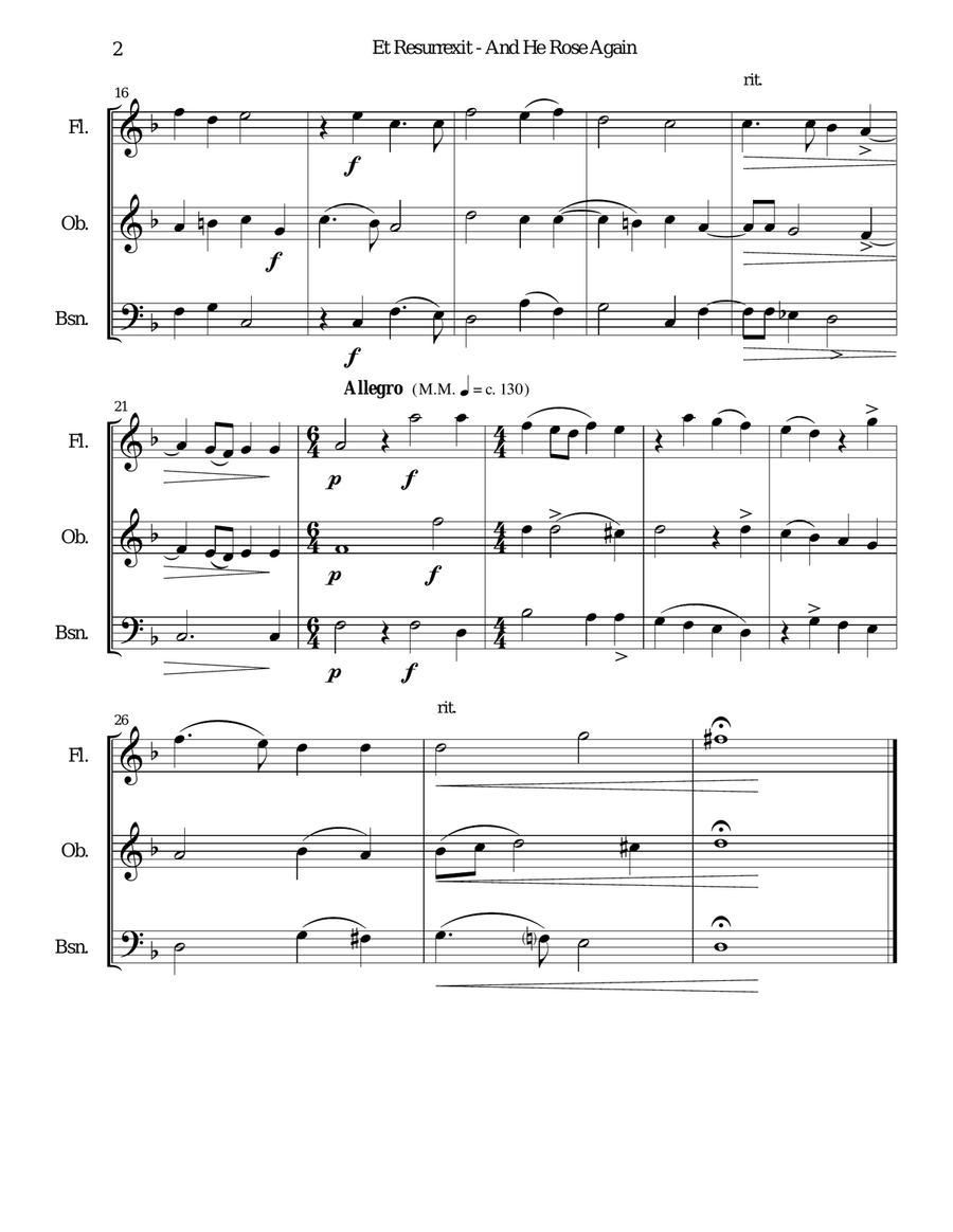 Et Resurrexit (and He rose again) for wind trio (flute, oboe, bassoon) Woodwind Trio scores gallery preview page 2