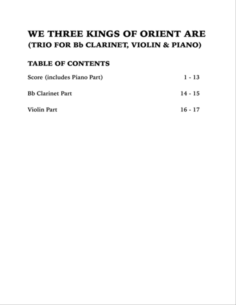 We Three Kings (Trio for Clarinet, Violin and Piano) B-Flat Clarinet scores gallery preview page 4