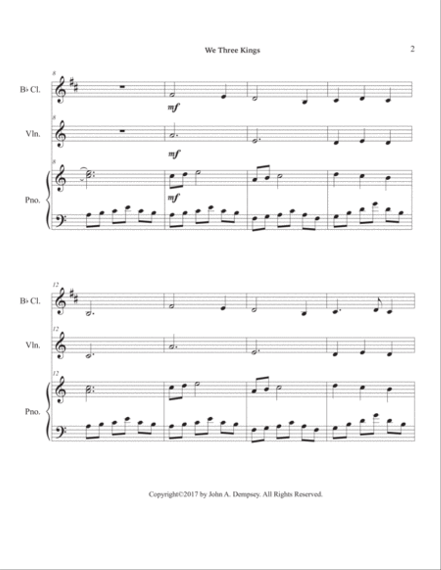 We Three Kings (Trio for Clarinet, Violin and Piano) B-Flat Clarinet scores gallery preview page 6