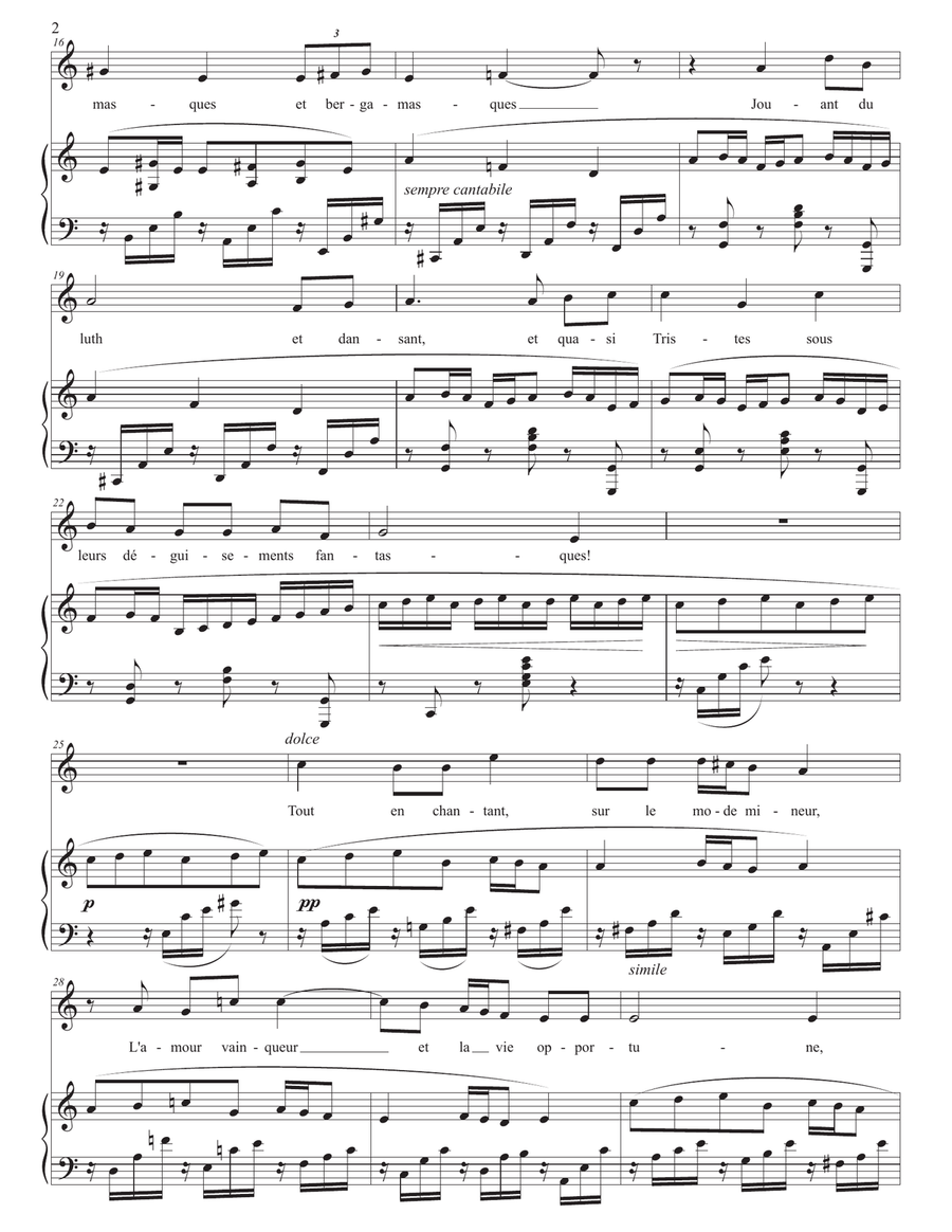 FAURÉ: Clair de lune, Op. 46 no. 2 (transposed to A minor) Piano, Vocal scores gallery preview page 3