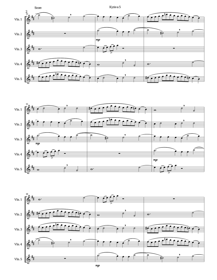 Mozart Kyrie canon a 5 arranged for 5 violins Mozart Kyrie canon a 5 arranged for 5 violins Violin Solo scores gallery preview page 2
