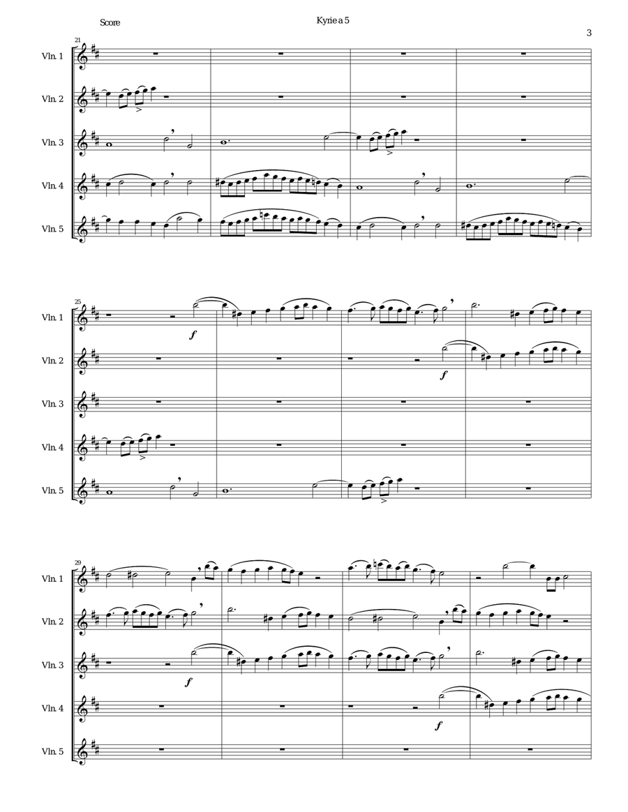Mozart Kyrie canon a 5 arranged for 5 violins Mozart Kyrie canon a 5 arranged for 5 violins Violin Solo scores gallery preview page 3