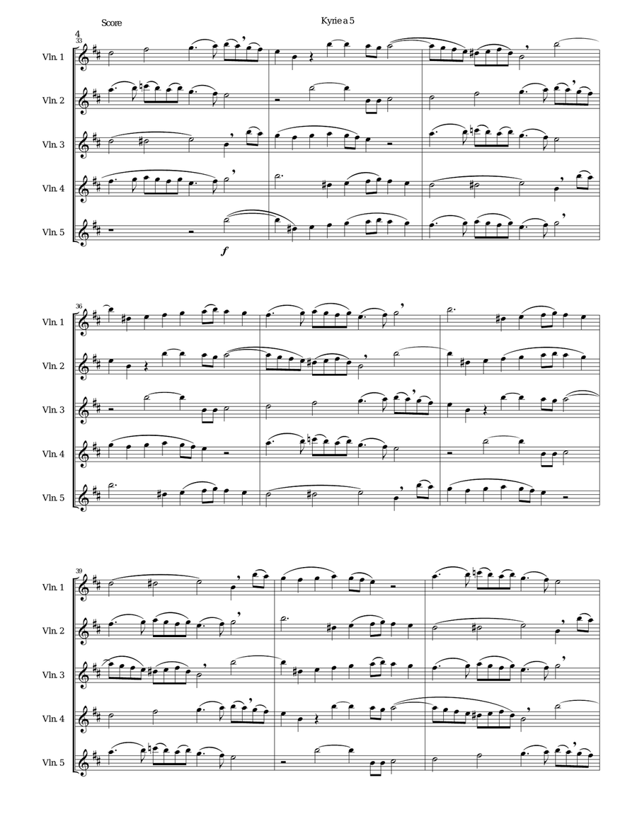 Mozart Kyrie canon a 5 arranged for 5 violins Mozart Kyrie canon a 5 arranged for 5 violins Violin Solo scores gallery preview page 4