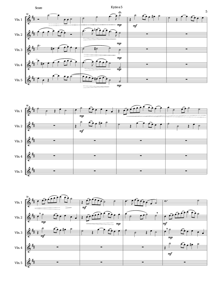 Mozart Kyrie canon a 5 arranged for 5 violins Mozart Kyrie canon a 5 arranged for 5 violins Violin Solo scores gallery preview page 5