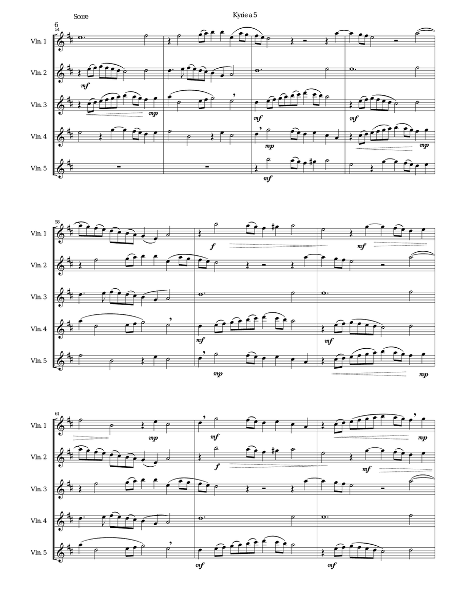 Mozart Kyrie canon a 5 arranged for 5 violins Mozart Kyrie canon a 5 arranged for 5 violins Violin Solo scores gallery preview page 6