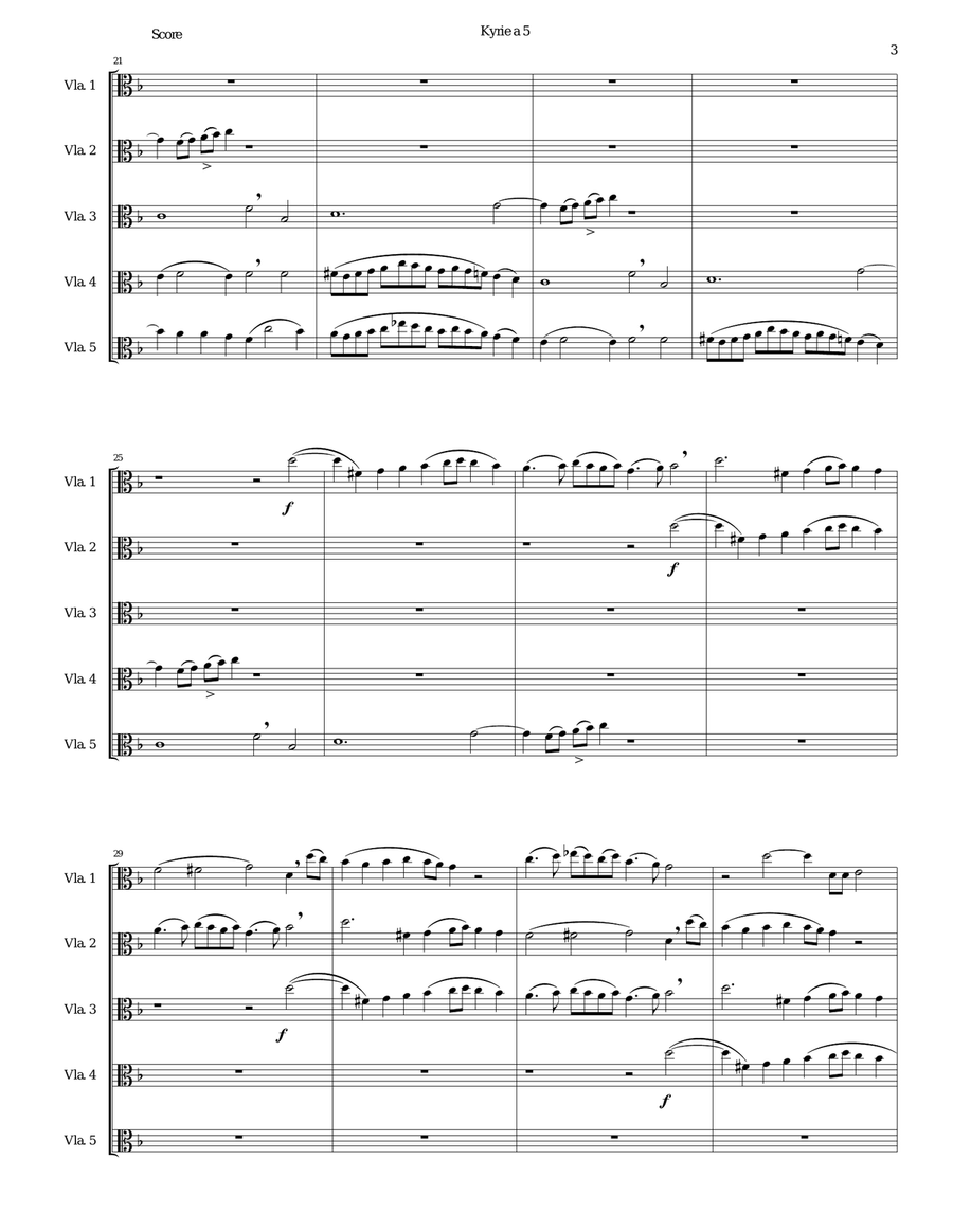 Mozart Kyrie canon a 5 arranged for 5 violas Viola Solo scores gallery preview page 3