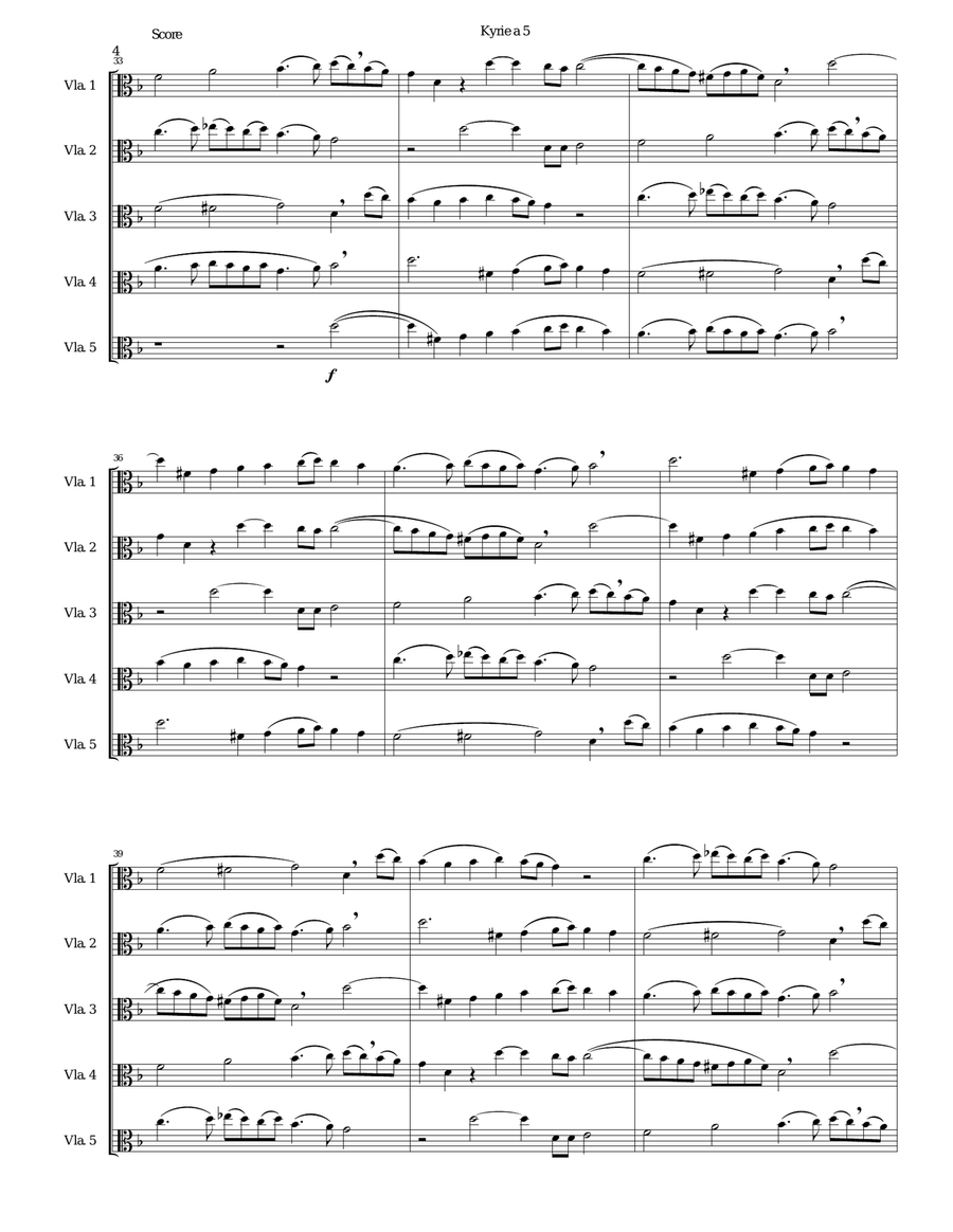 Mozart Kyrie canon a 5 arranged for 5 violas Viola Solo scores gallery preview page 4