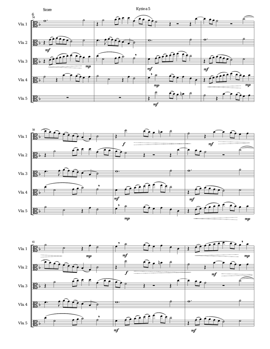 Mozart Kyrie canon a 5 arranged for 5 violas Viola Solo scores gallery preview page 6