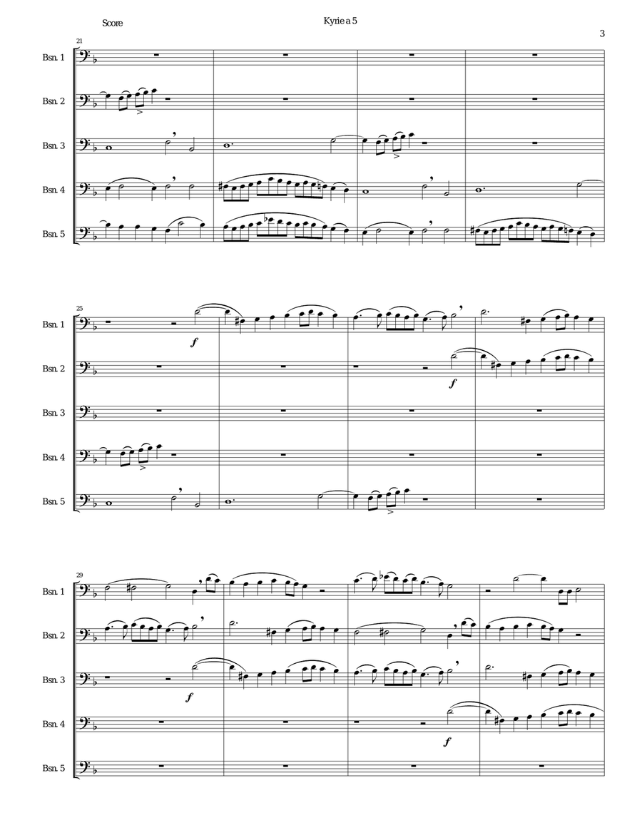 Mozart Kyrie canon a 5 arranged for 5 bassoons Bassoon Solo scores gallery preview page 3