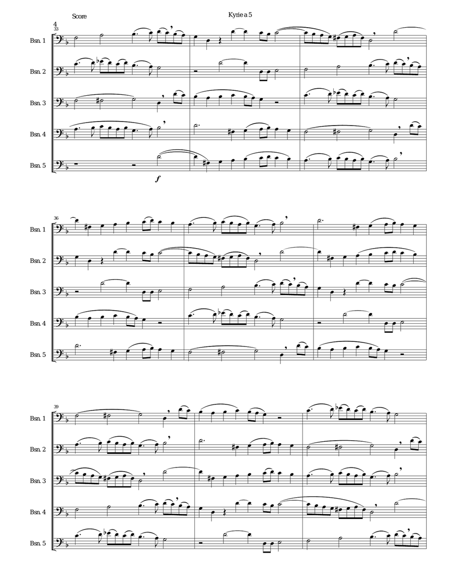 Mozart Kyrie canon a 5 arranged for 5 bassoons Bassoon Solo scores gallery preview page 4