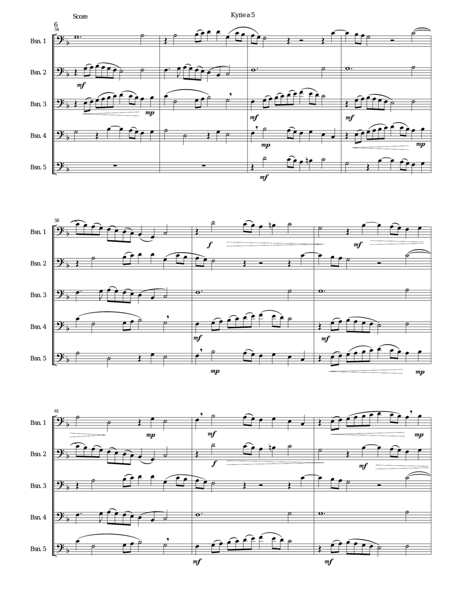 Mozart Kyrie canon a 5 arranged for 5 bassoons Bassoon Solo scores gallery preview page 6