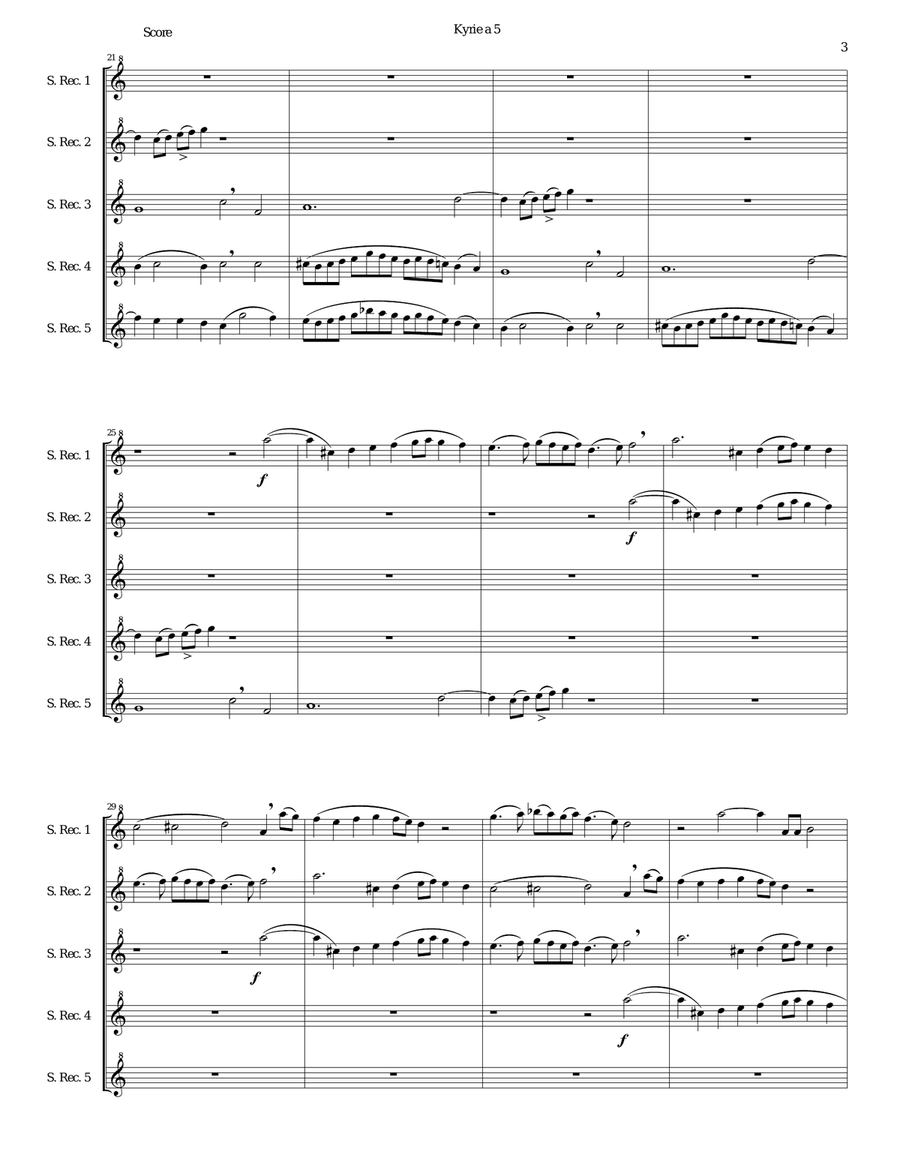 Mozart Kyrie canon a 5 arranged for 5 soprano recorders Soprano Recorder scores gallery preview page 3