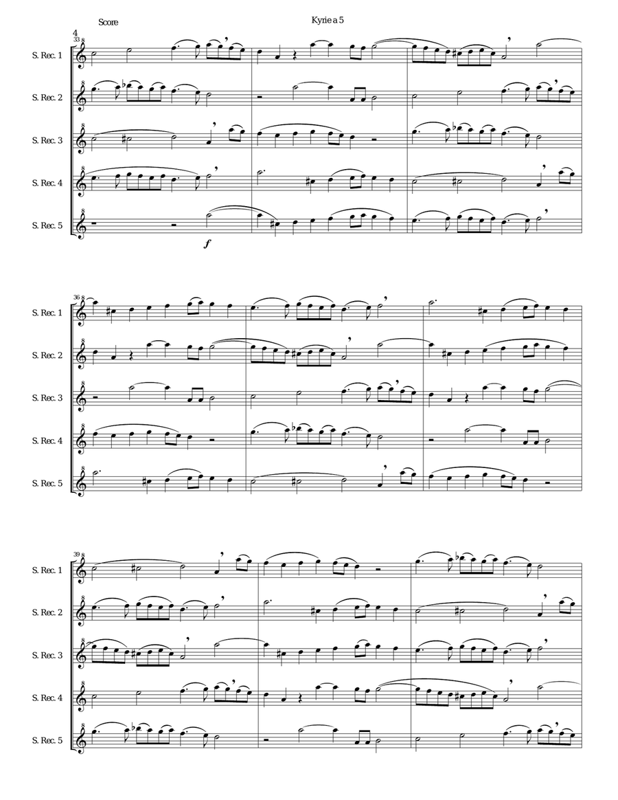 Mozart Kyrie canon a 5 arranged for 5 soprano recorders Soprano Recorder scores gallery preview page 4