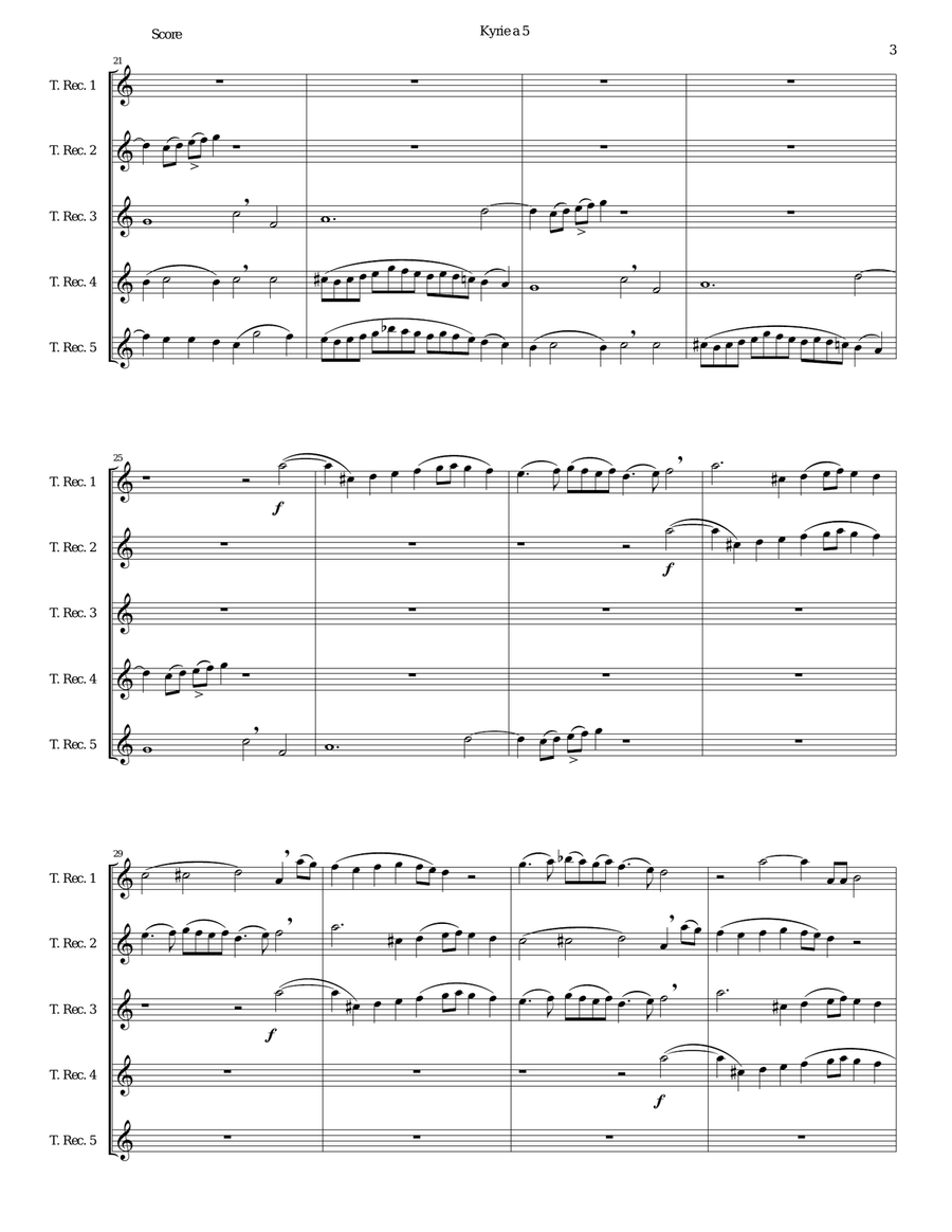 Mozart Kyrie canon a 5 arranged for 5 tenor recorders Tenor Recorder scores gallery preview page 3