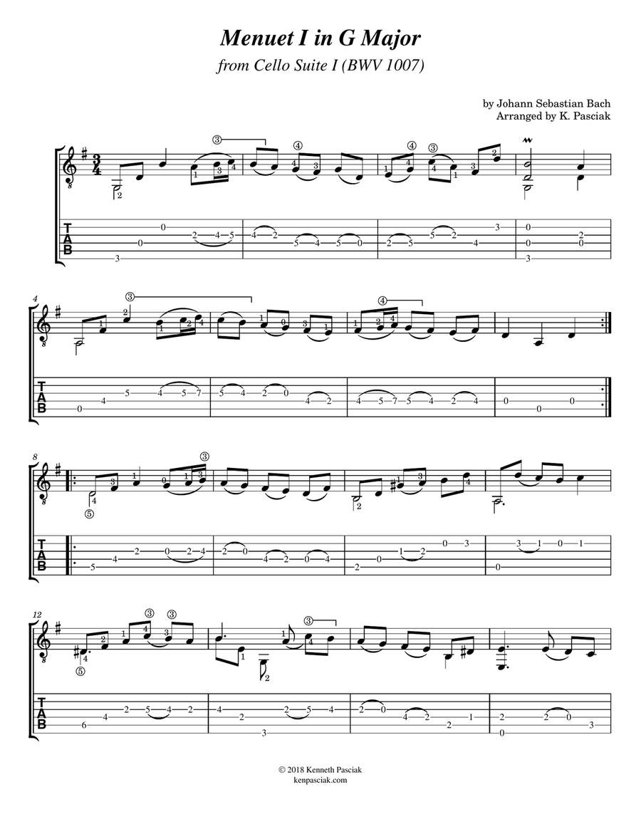 Menuet I and II (BWV 1007) (for Solo Guitar) Menuet I and II (BWV 1007) (for Solo Guitar) Acoustic Guitar scores gallery preview page 3