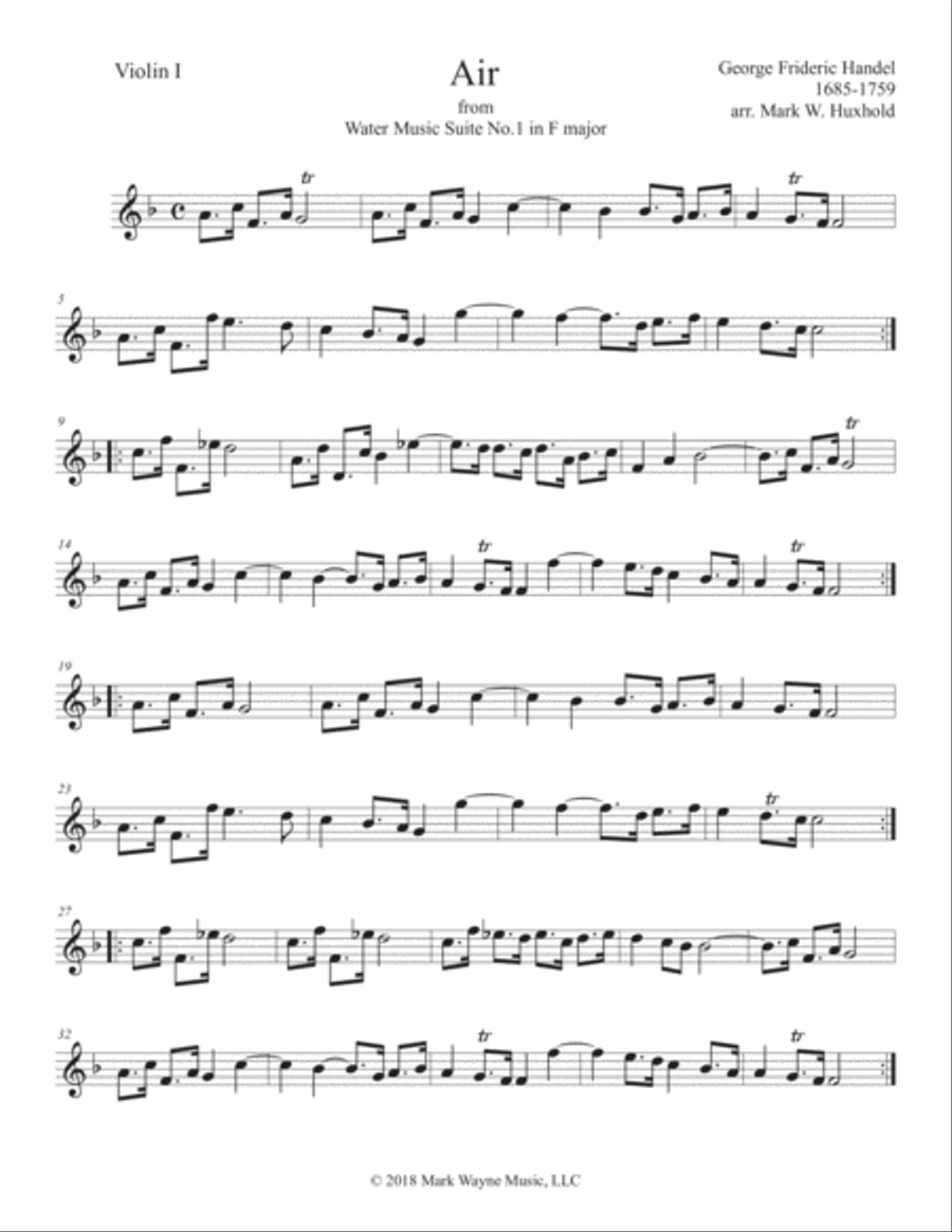 Air from Water Music Suite No.1 in F major String Quartet scores gallery preview page 1