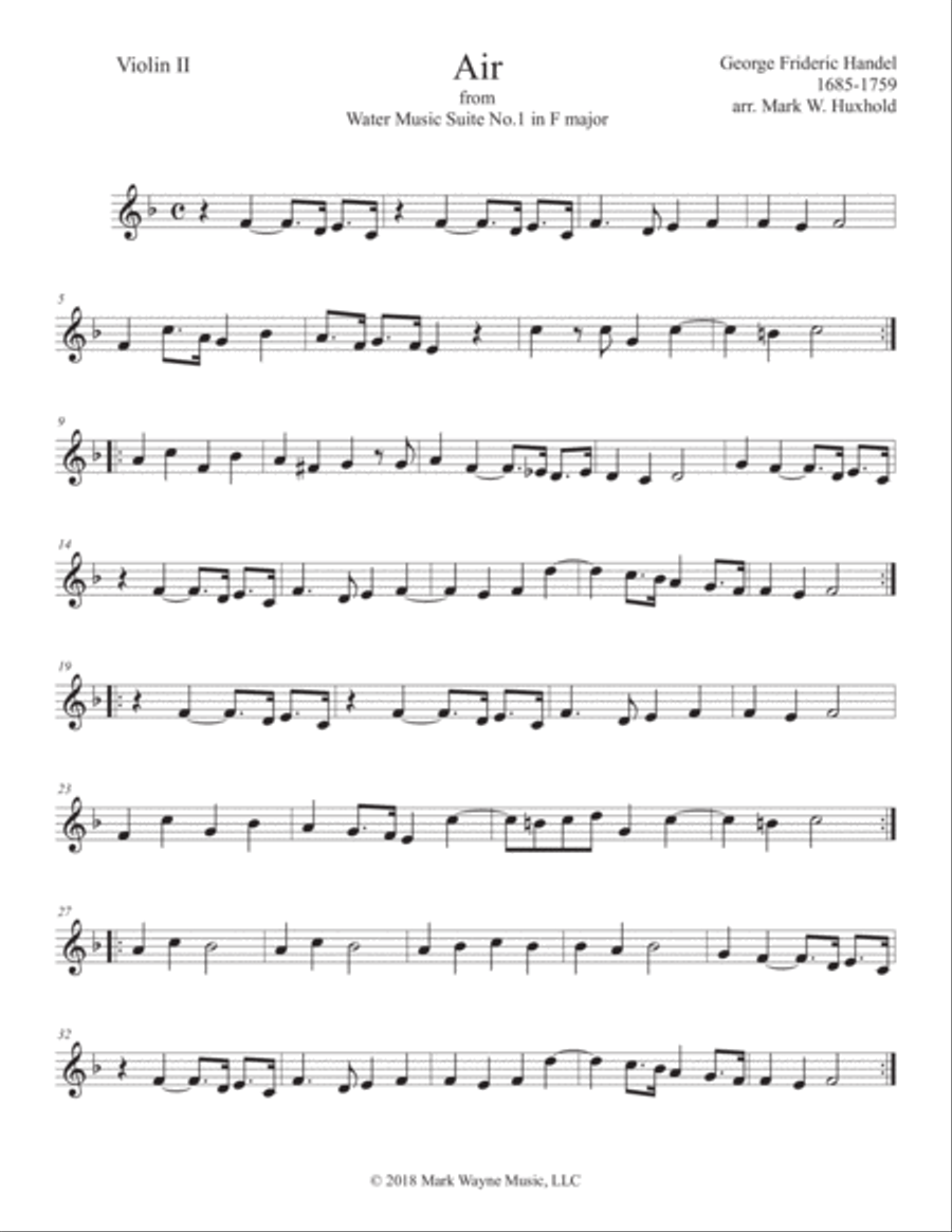 Air from Water Music Suite No.1 in F major String Quartet scores gallery preview page 2