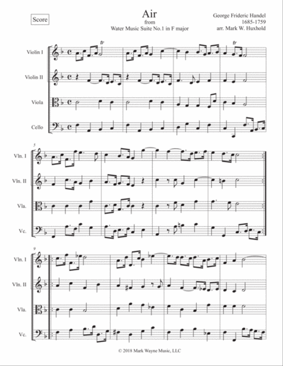 Air from Water Music Suite No.1 in F major String Orchestra scores gallery preview page 2
