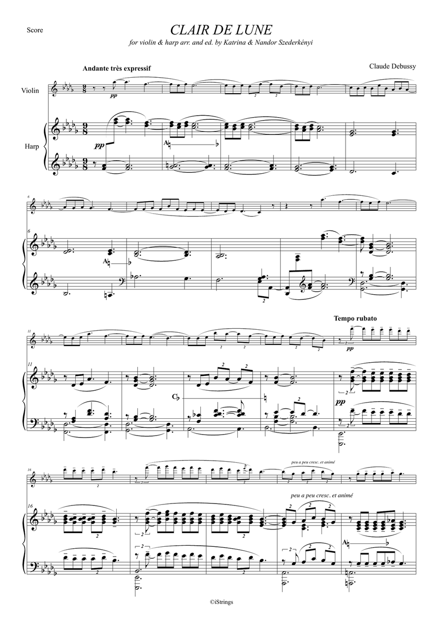 Clair de Lune for violin & harp String Duet scores gallery preview page 2
