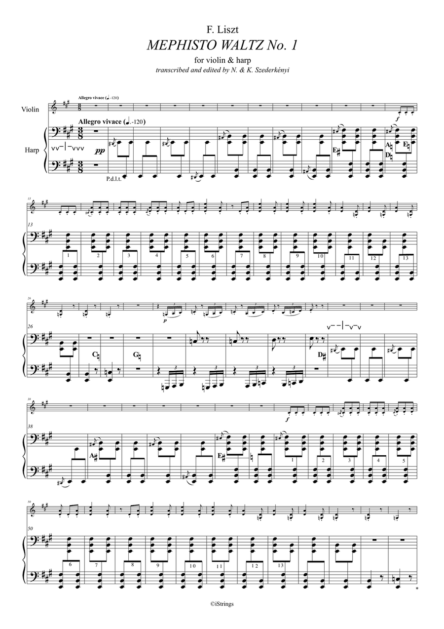 Mephisto Waltz No. 1 for violin & harp String Duet scores gallery preview page 2