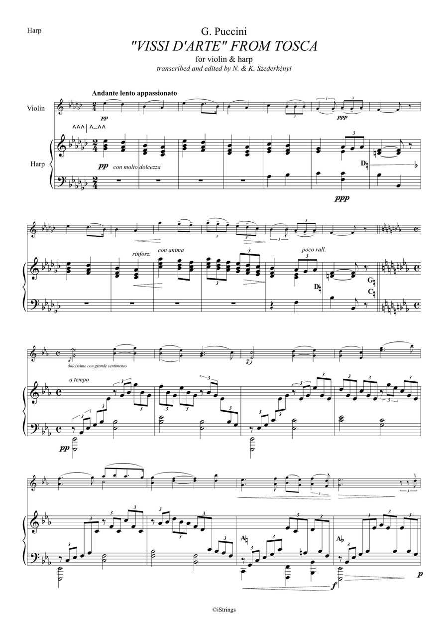 Four Famous Puccini Arias for violin & harp vol. 1 String Duet scores gallery preview page 2