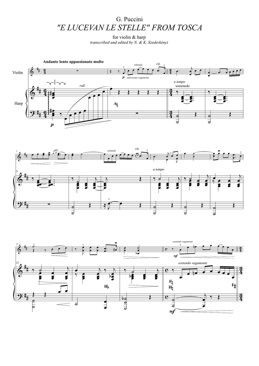 Four Famous Puccini Arias for violin & harp vol. 1 String Duet scores gallery preview page 4