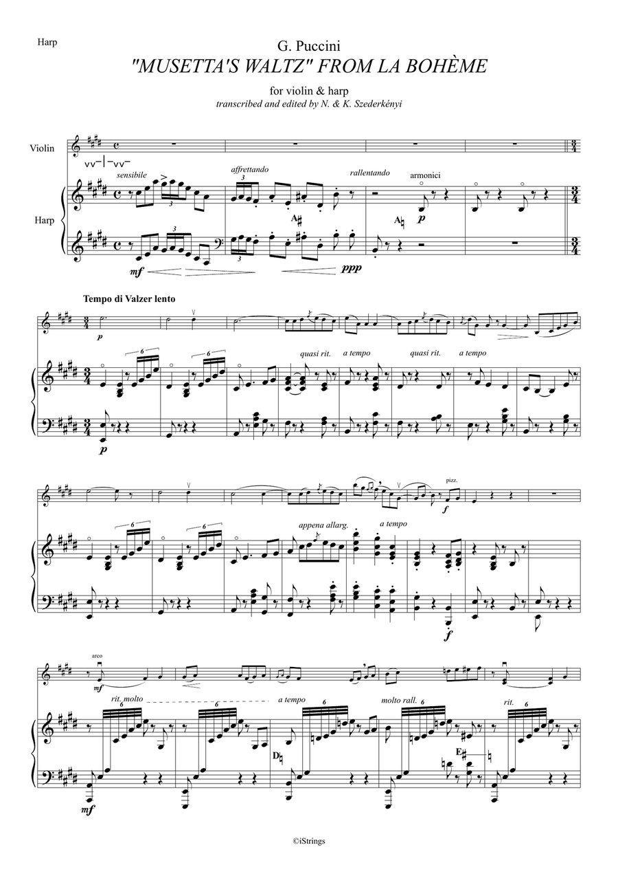 Four Famous Puccini Arias for violin & harp vol. 2 String Duet scores gallery preview page 2