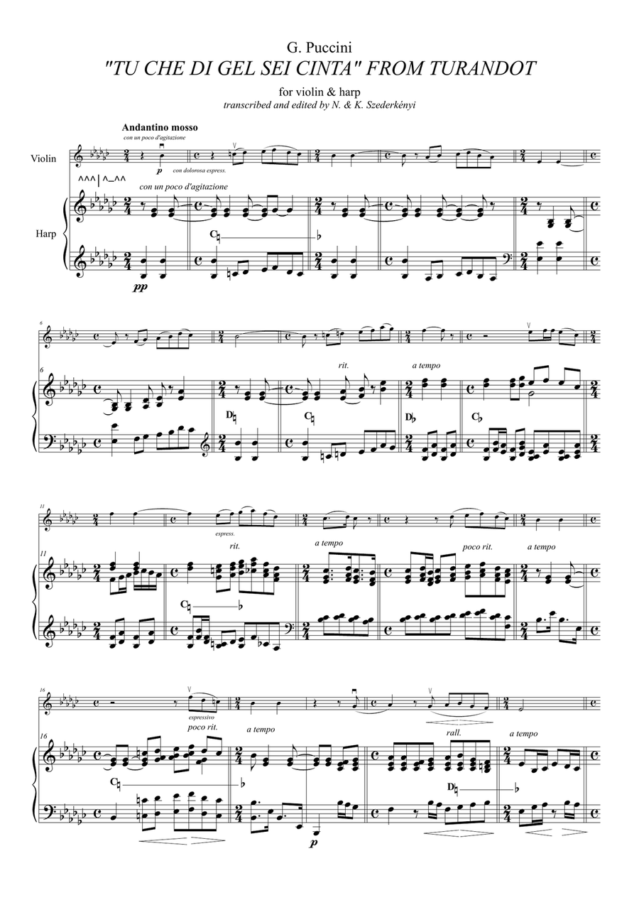 Four Famous Puccini Arias for violin & harp vol. 2 String Duet scores gallery preview page 4