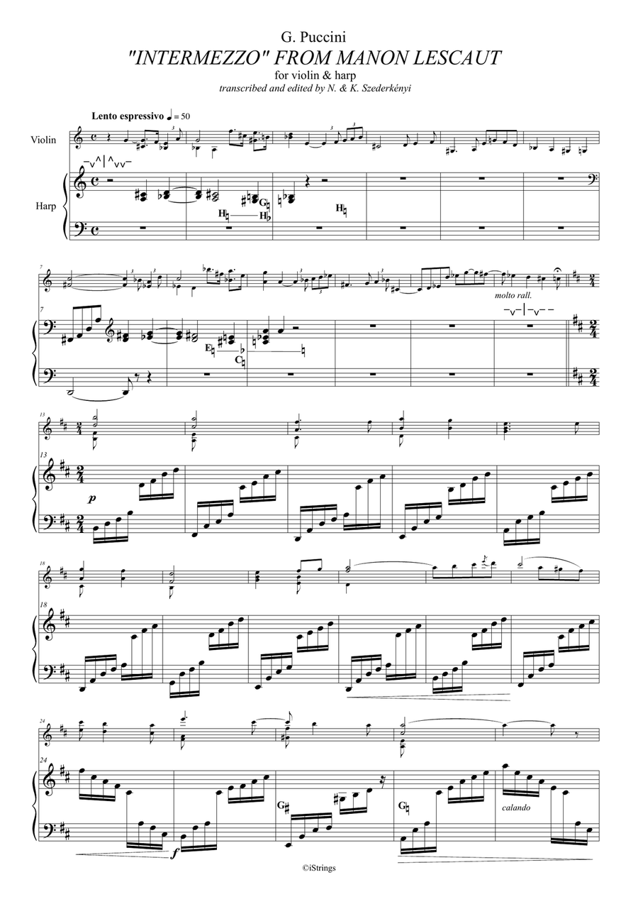 Intermezzo from Manon Lescaut for violin & harp Harp scores gallery preview page 2