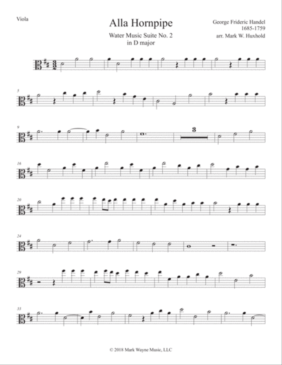 Alla Hornpipe from Water Music Suite No. 2 in D major String Orchestra scores gallery preview page 1