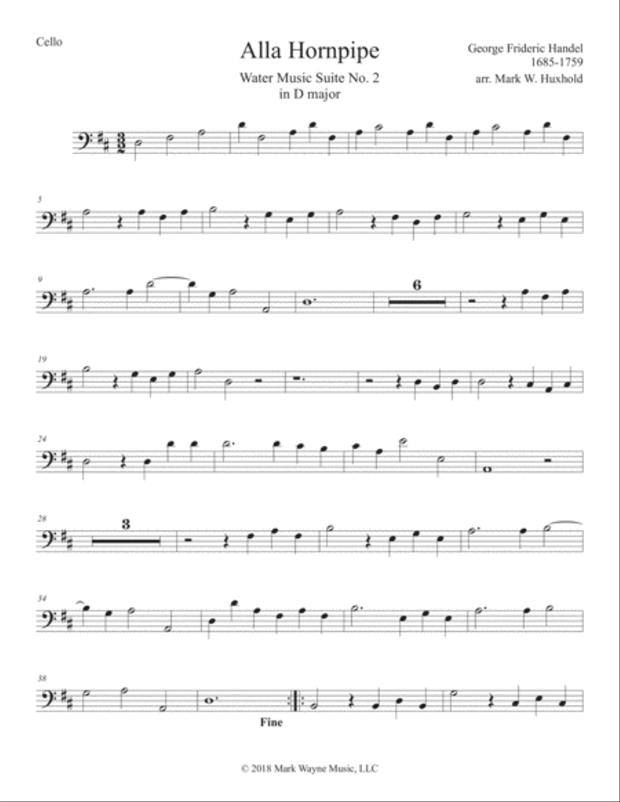 Alla Hornpipe from Water Music Suite No. 2 in D major String Quartet scores gallery preview page 1